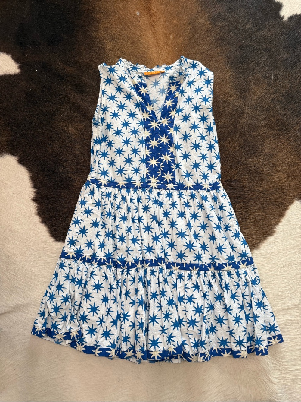 Oliphant White Sleeveless Dress with Blue Star Print